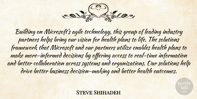 Steve Shihadeh Quote About Access, Across, Agile, Bring, Building: Building On Microsofts Agile Technology...