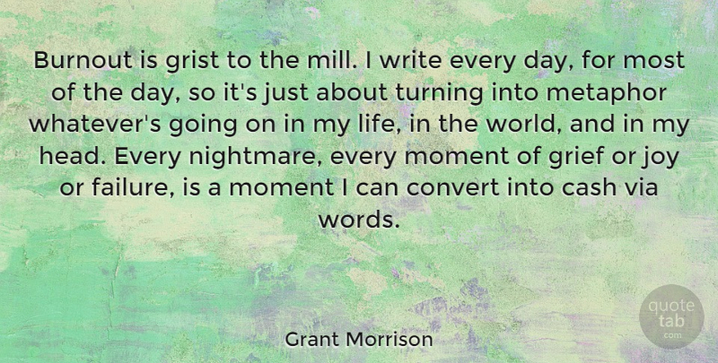 Grant Morrison Quote About Grief, Writing, Joy: Burnout Is Grist To The...