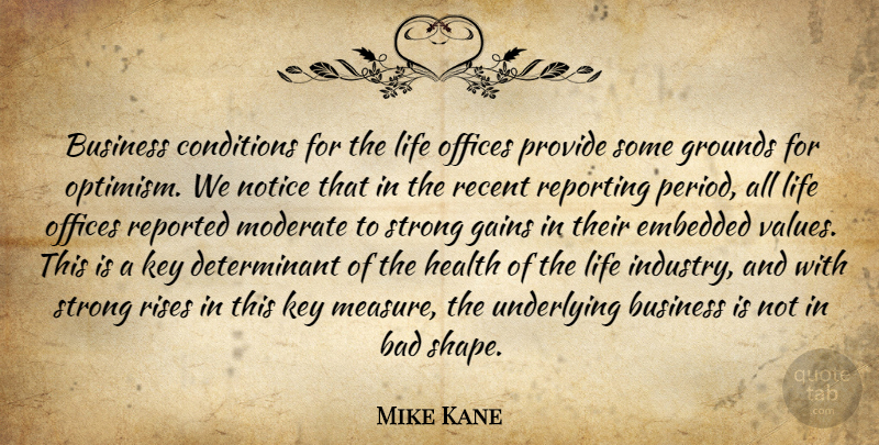 Mike Kane Quote About Bad, Business, Conditions, Embedded, Gains: Business Conditions For The Life...