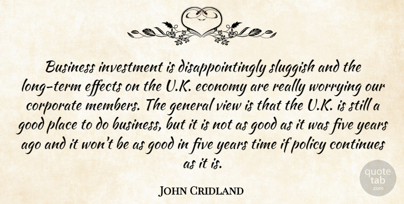 John Cridland Quote About Business, Continues, Corporate, Economy, Effects: Business Investment Is Disappointingly Sluggish...