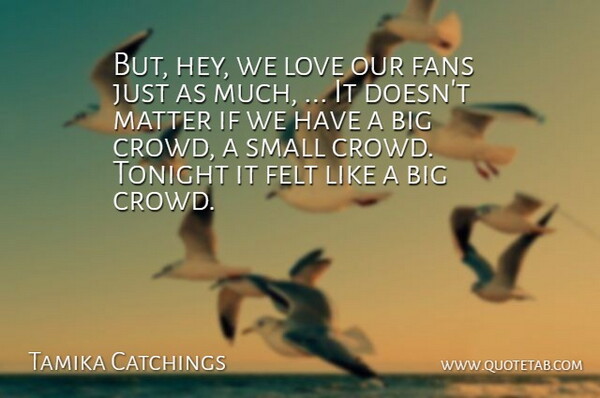 Tamika Catchings Quote About Fans, Felt, Love, Matter, Small: But Hey We Love Our...