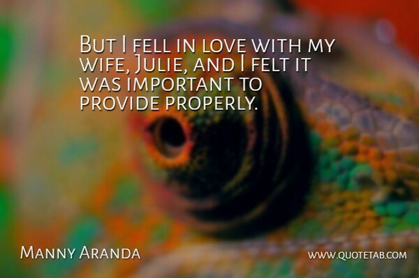 Manny Aranda Quote About Fell, Felt, Love, Provide: But I Fell In Love...