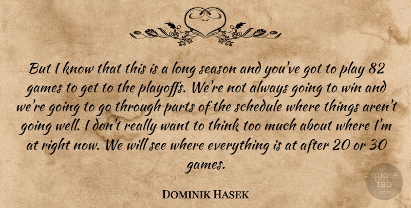 Dominik Hasek Quote About Games, Parts, Schedule, Season, Win: But I Know That This...