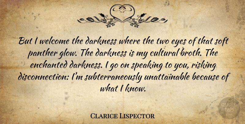 Clarice Lispector Quote About Eye, Two, Darkness: But I Welcome The Darkness...