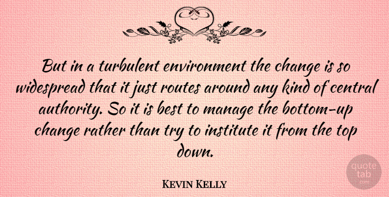 Kevin Kelly Quote About Top Down, Trying, Literature: But In A Turbulent Environment...
