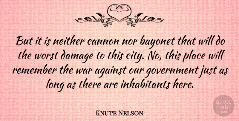 Knute Nelson Quote About Against, Bayonet, Cannon, Damage, Government: But It Is Neither Cannon...