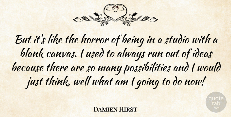 Damien Hirst Quote About Blank, Horror, Possibilities, Studio: But Its Like The Horror...