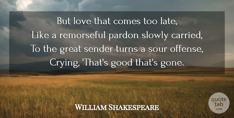 William Shakespeare Quote About Love, Gone, Too Late: But Love That Comes Too...