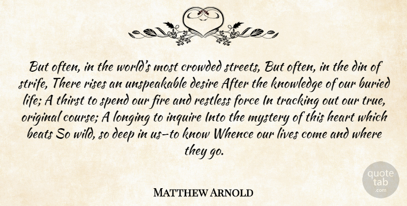 Matthew Arnold Quote About Heart, Fire, Desire: But Often In The Worlds...