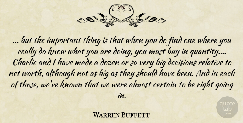 Warren Buffett Quote About Should Have, Decision, Important: But The Important Thing Is...