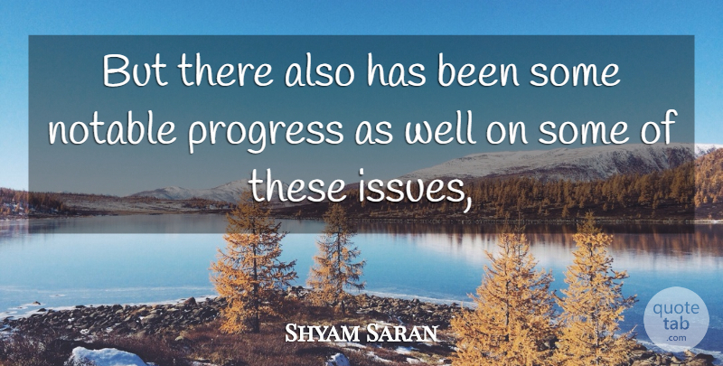 Shyam Saran Quote About Notable, Progress: But There Also Has Been...