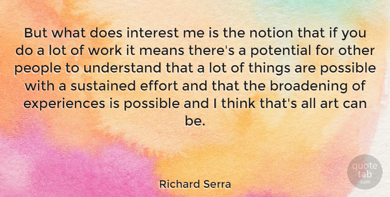 Richard Serra Quote About Art, Mean, Thinking: But What Does Interest Me...