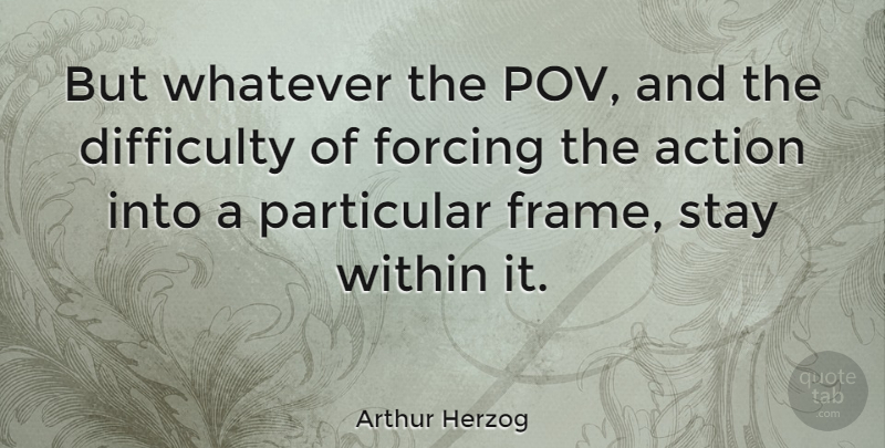 Arthur Herzog Quote About American Novelist, Forcing, Particular, Stay, Whatever: But Whatever The Pov And...