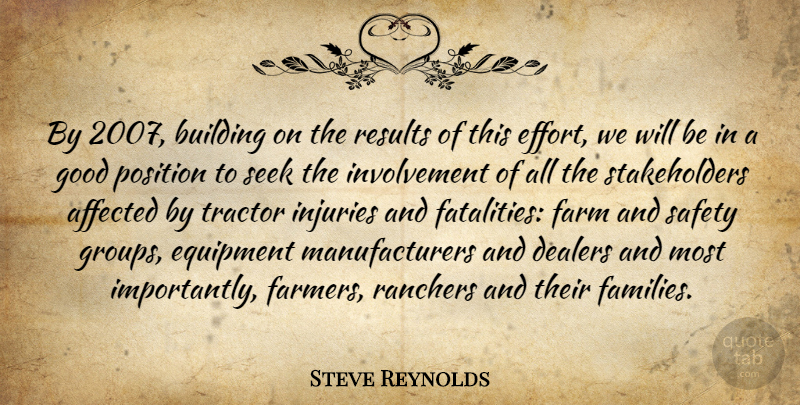 Steve Reynolds Quote About Affected, Building, Equipment, Farm, Good: By 2007 Building On The...