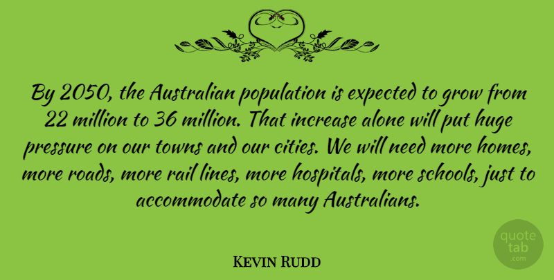 Kevin Rudd Quote About Home, School, Cities: By 2050 The Australian Population...