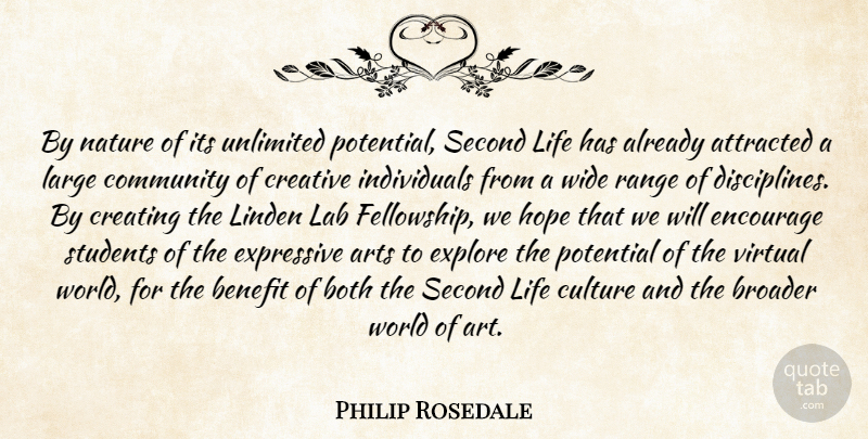 Philip Rosedale Quote About Arts, Attracted, Benefit, Both, Broader: By Nature Of Its Unlimited...
