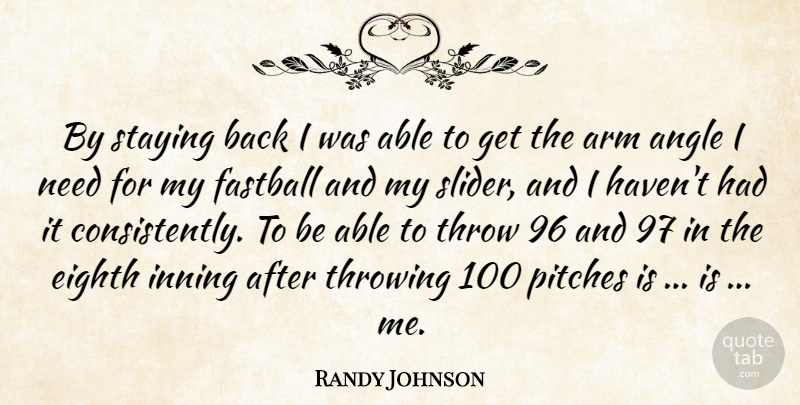 Randy Johnson Quote About Angle, Arm, Eighth, Fastball, Pitches: By Staying Back I Was...