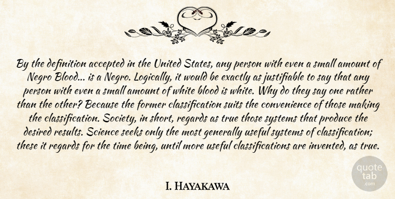 I. Hayakawa Quote About Accepted, America, Amount, Blood, Definition: By The Definition Accepted In...