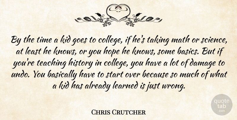 Chris Crutcher Quote About Basically, Damage, Goes, History, Hope: By The Time A Kid...