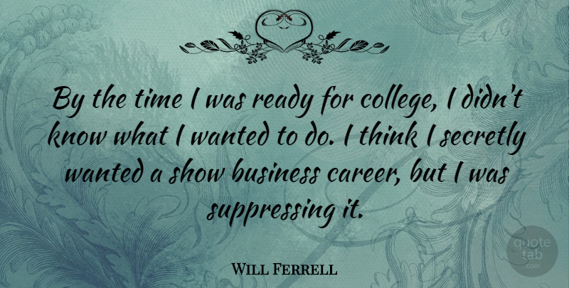 Will Ferrell Quote About College, Thinking, Careers: By The Time I Was...
