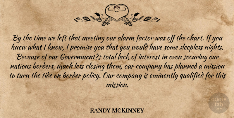 Randy McKinney Quote About Alarm, Border, Closing, Company, Factor: By The Time We Left...