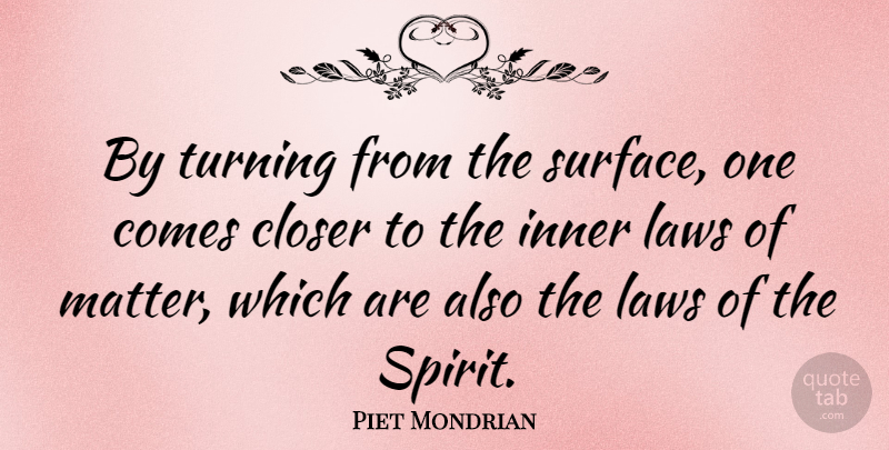 Piet Mondrian Quote About Closer, Inner, Turning: By Turning From The Surface...