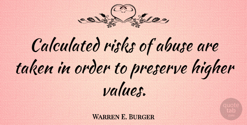 Warren E. Burger Quote About Taken, Order, Risk: Calculated Risks Of Abuse Are...