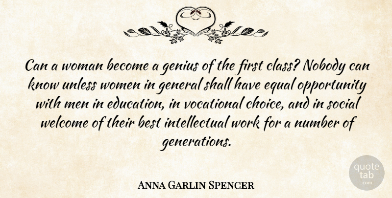 Anna Garlin Spencer Quote About Education, Opportunity, Men: Can A Woman Become A...