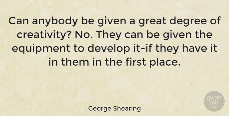 George Shearing Quote About Anybody, Degree, Develop, Equipment, Given: Can Anybody Be Given A...