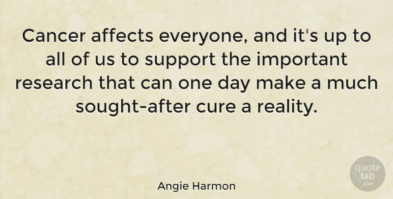 Angie Harmon Quote About Cancer, Reality, Support: Cancer Affects Everyone And Its...