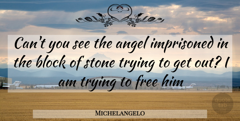 Michelangelo Quote About Block, Angel, Trying: Cant You See The Angel...