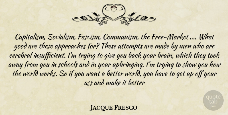Jacque Fresco Quote About School, Men, Giving: Capitalism Socialism Fascism Communism The...