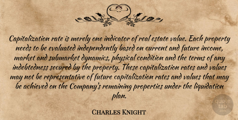 Charles Knight Quote About Achieved, Based, Condition, Current, Estate: Capitalization Rate Is Merely One...