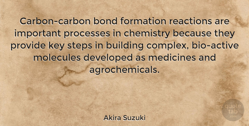 Akira Suzuki Quote About Bond, Building, Chemistry, Developed, Key: Carbon Carbon Bond Formation Reactions...