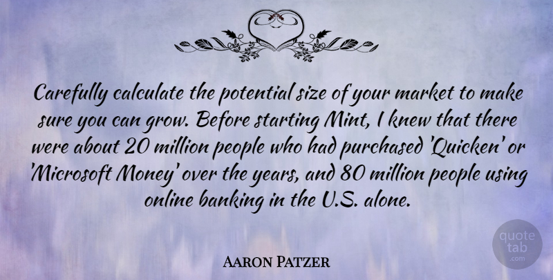 Aaron Patzer Quote About Alone, Banking, Calculate, Carefully, Knew: Carefully Calculate The Potential Size...