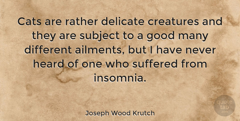 Joseph Wood Krutch Quote About Cat, Insomnia, Pet: Cats Are Rather Delicate Creatures...