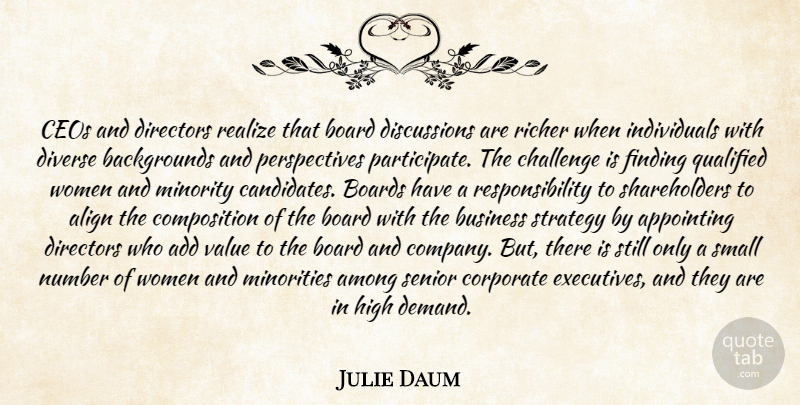 Julie Daum Quote About Add, Align, Among, Appointing, Board: Ceos And Directors Realize That...