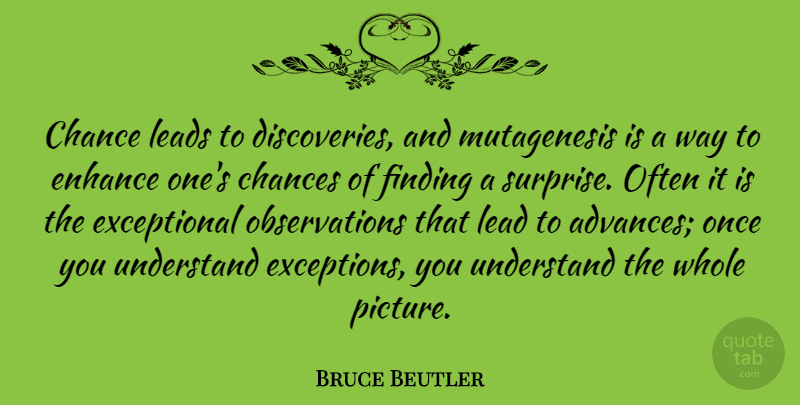 Bruce Beutler Quote About Chance, Chances, Enhance, Finding, Leads: Chance Leads To Discoveries And...