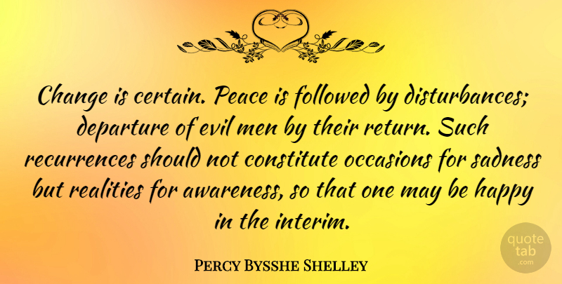 Percy Bysshe Shelley Quote About Sadness, Reality, Men: Change Is Certain Peace Is...