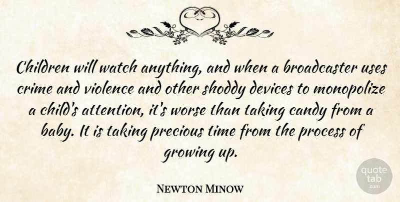 Newton Minow Quote About Candy, Children, Crime, Devices, Growing: Children Will Watch Anything And...