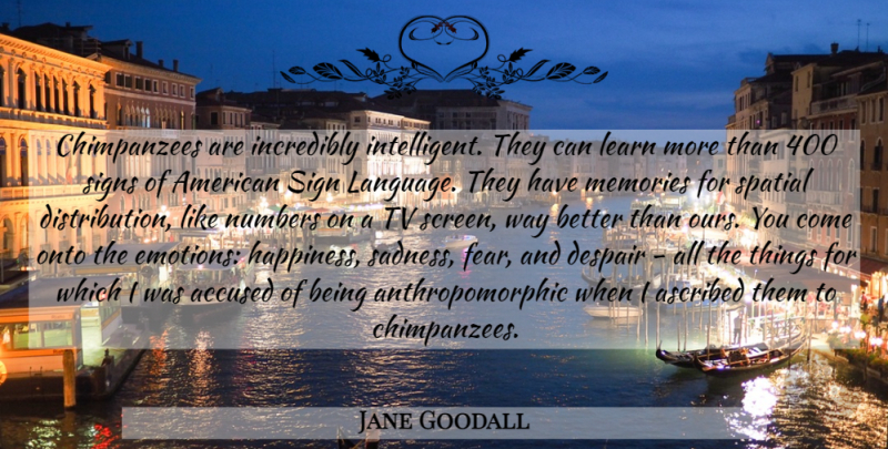 Jane Goodall Quote About Memories, Sadness, Intelligent: Chimpanzees Are Incredibly Intelligent They...