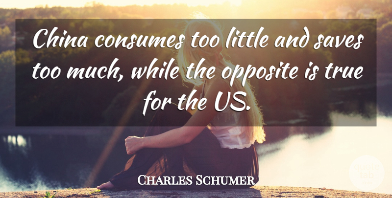 Charles Schumer Quote About China, Consumes, Opposite, Saves, True: China Consumes Too Little And...