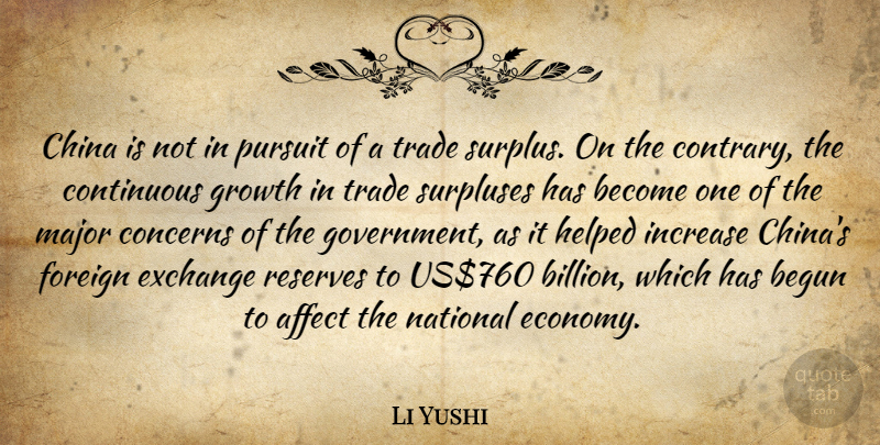 Li Yushi Quote About Affect, Begun, China, Concerns, Continuous: China Is Not In Pursuit...