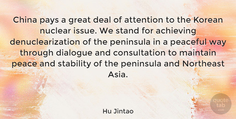 Hu Jintao Quote About Issues, Peaceful, Nuclear: China Pays A Great Deal...