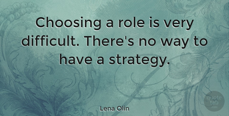Lena Olin Quote About Way, Roles, Strategy: Choosing A Role Is Very...