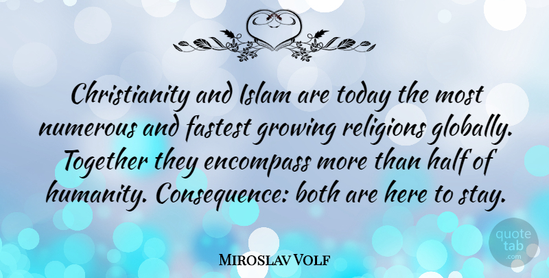 Miroslav Volf Quote About Both, Encompass, Fastest, Growing, Half: Christianity And Islam Are Today...
