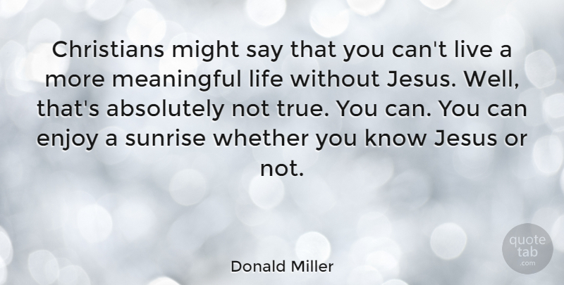 Donald Miller Quote About Christian, Meaningful, Jesus: Christians Might Say That You...