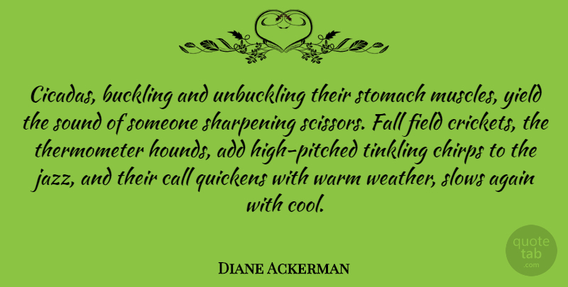 Diane Ackerman Quote About Add, Again, Call, Cool, Field: Cicadas Buckling And Unbuckling Their...