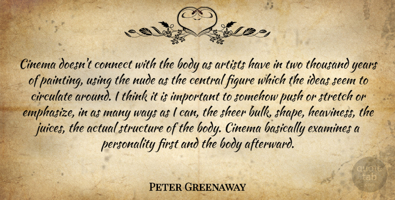 Peter Greenaway Quote About Thinking, Artist, Years: Cinema Doesnt Connect With The...