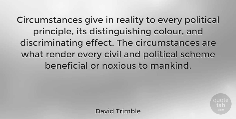 David Trimble Quote About Beneficial, Civil, Noxious, Render, Scheme: Circumstances Give In Reality To...